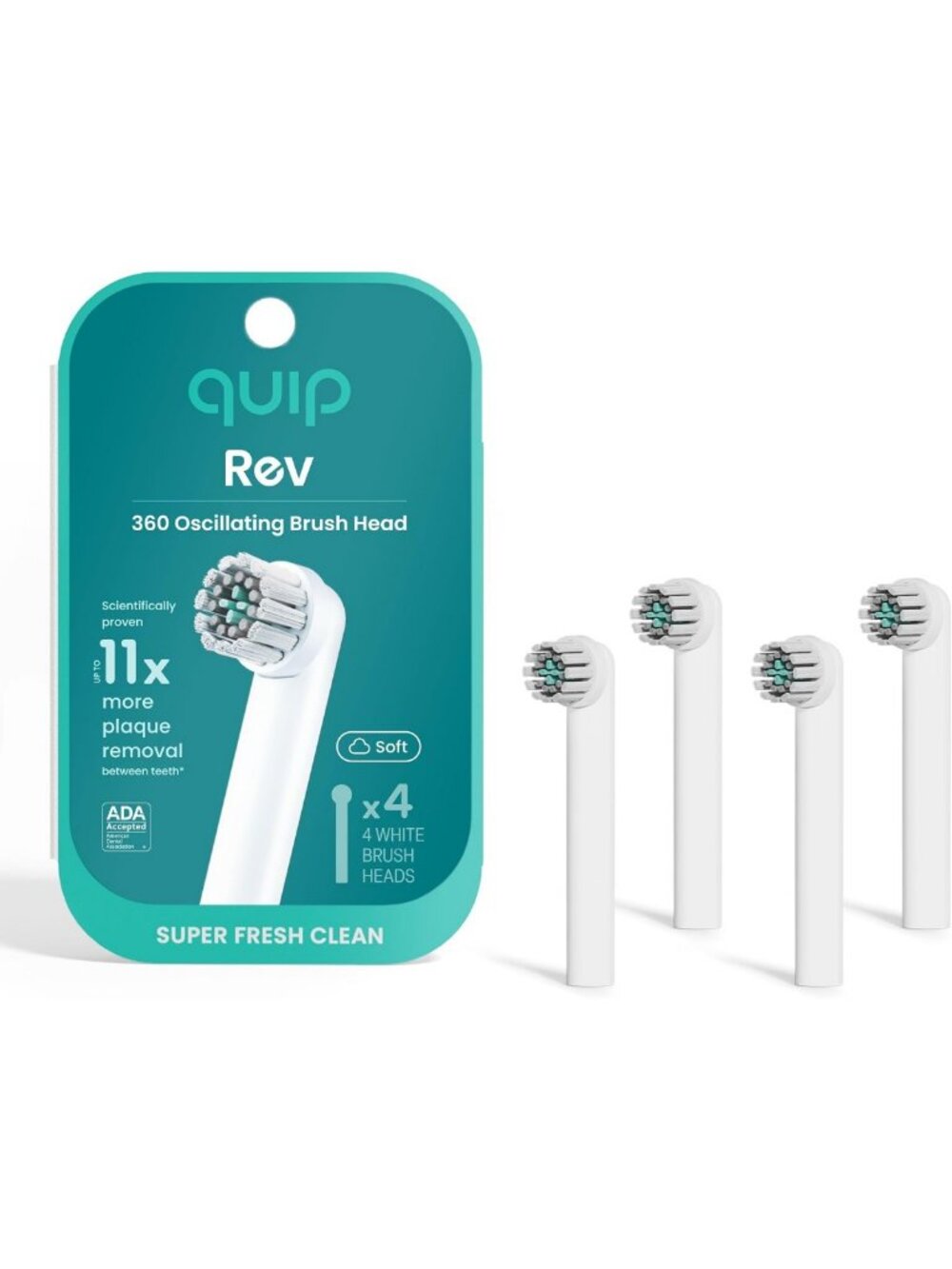 4 Pack White Electric Toothbrush Replacement Heads - Oscillating Design, Soft